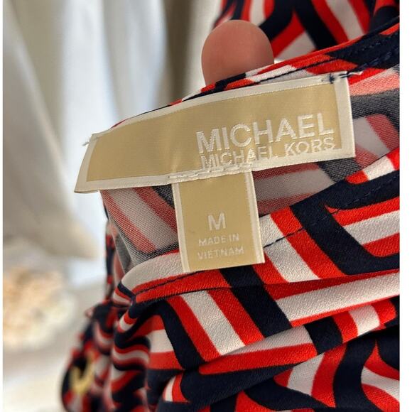 Michael Kors Women's Sz M Navy, Red, White Graphic Print Off Shoulder Top #0338 - Picture 7 of 11